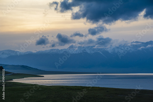 The sunset at Sailimu lake, Xinjiang of China