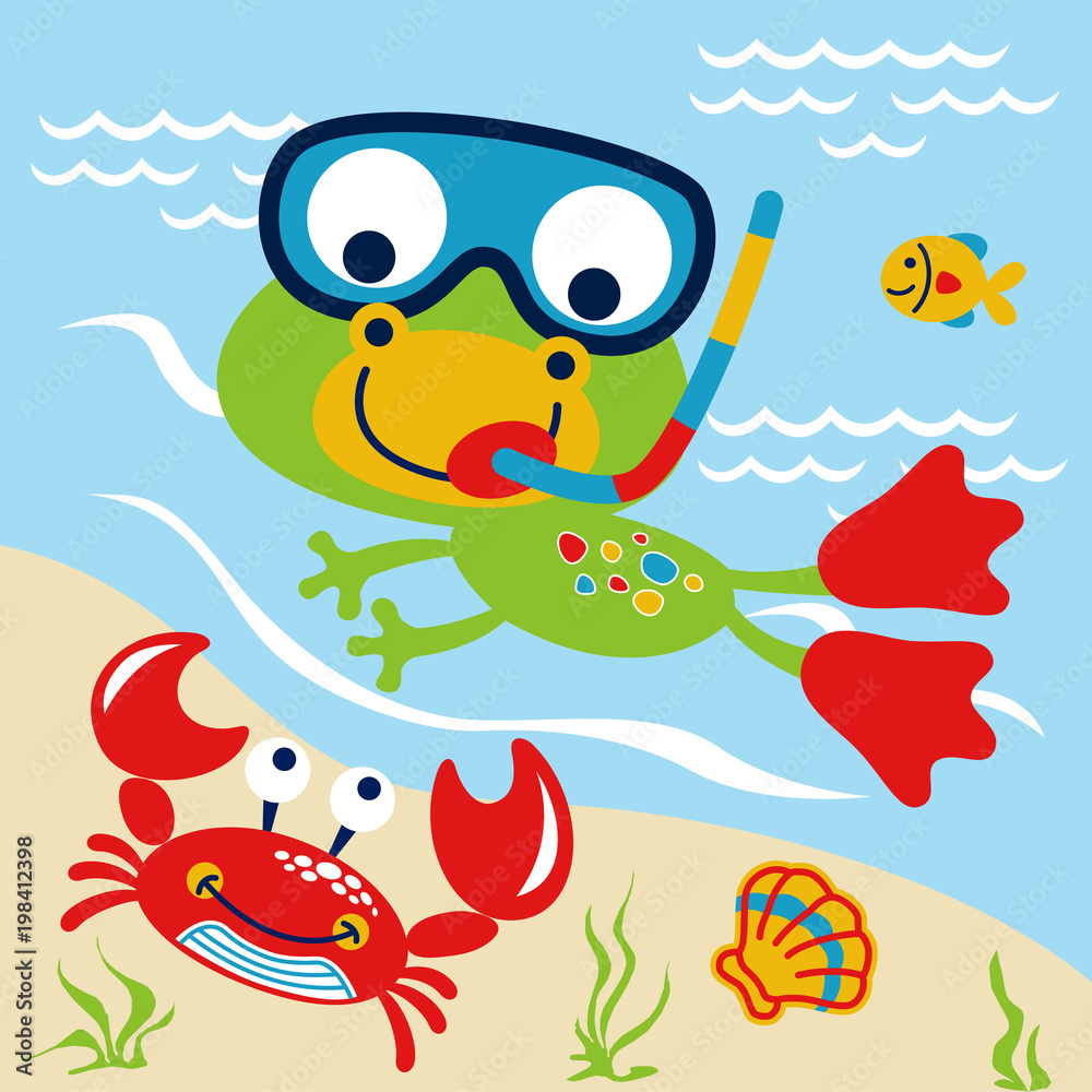 Fototapeta premium Swimming with animals cartoon. Eps 10