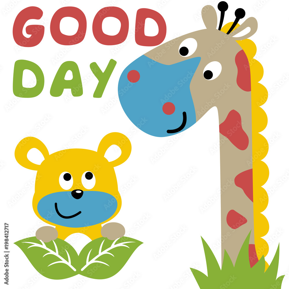 Fototapeta premium Nice giraffe and monkey cartoon. Eps 10