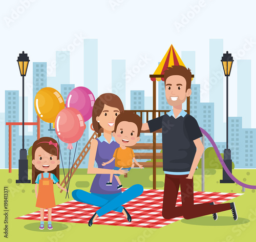 cute family happy in the picnic day characters photo