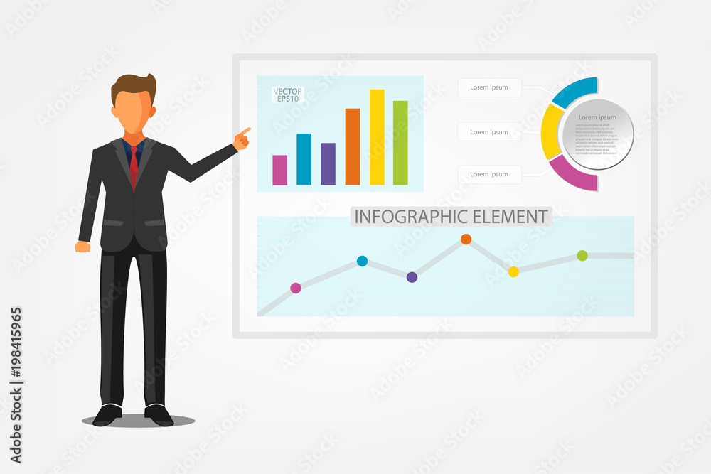Business man doing a presentation with infographic,diagram,chart statistic and business analysis. Vector illustration design. EPS10