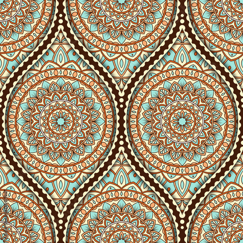Seamless pattern with ethnic mandala ornament. Hand drawn vector illustration © nonikastar