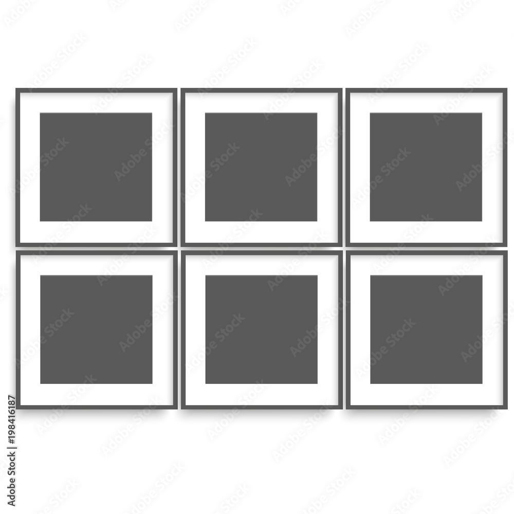 Set of black photo frames on the wall for your design. Vector.