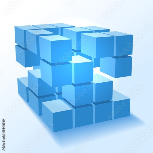 Stacked blocks. Vector blue cubes puzzle concept isolated on white background