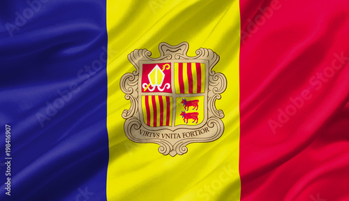 Andorra flag waving with the wind, 3D illustration.