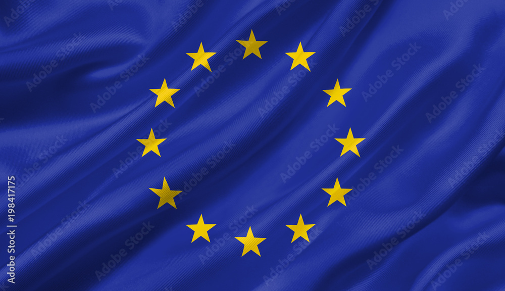 European Union flag waving with the wind, 3D illustration. European Union flag waving with the wind, 3D illustration.