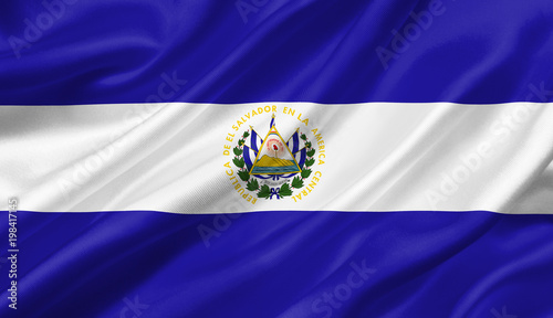 El Salvador flag waving with the wind, 3D illustration.