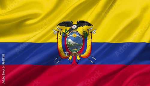 Ecuador flag waving with the wind, 3D illustration.