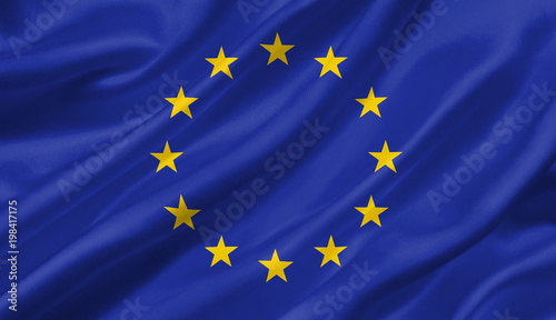 European Union flag waving with the wind, 3D illustration.