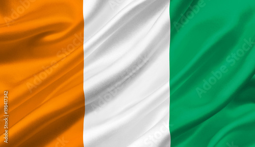 Ivory Coast flag waving with the wind, 3D illustration.