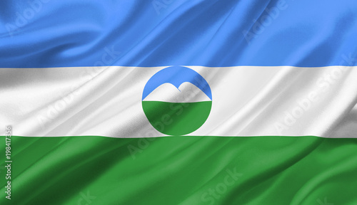 Kabardino-Balkaria flag waving with the wind, 3D illustration. photo