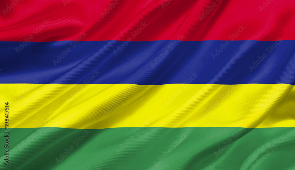 Mauritius flag waving with the wind, 3D illustration.