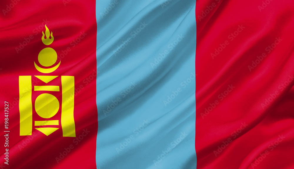 Naklejka premium Mongolia flag waving with the wind, 3D illustration.