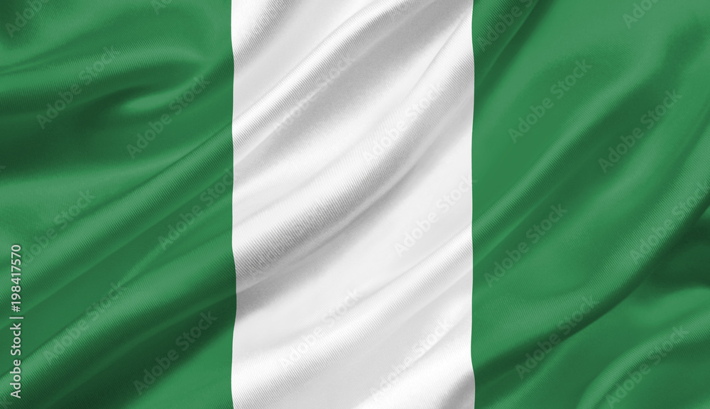 Silky flag of Nigeria flag waving with the wind, 3D illustration.
