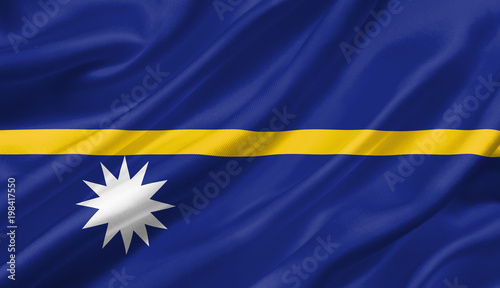 Nauru flag waving with the wind, 3D illustration.
