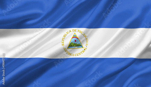 Canvas Print Nicaragua flag waving with the wind, 3D illustration.