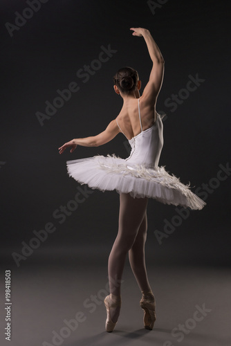 Beautiful ballerina dancing gracefully rearview