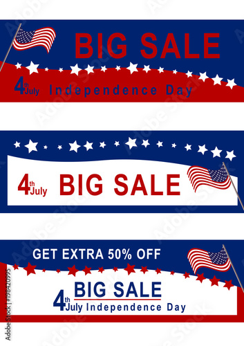 Sale Banner für den 4. Juli mit amerikanischer Flagge in rot, blau und weiß. Eps 10 Vektor-Datei