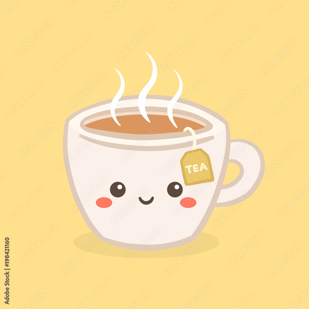 Cute Kawaii Hot Tea Cup Teabag Vector Illustration Cartoon Character Icon  Design Stock Vector