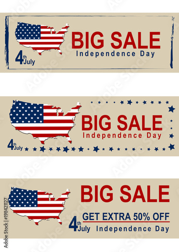 Sale Banner für den amerikanischen Unabhängigkeitstag mit Kartenausschnitt und Flagge. Eps 10 Vektor-Datei
