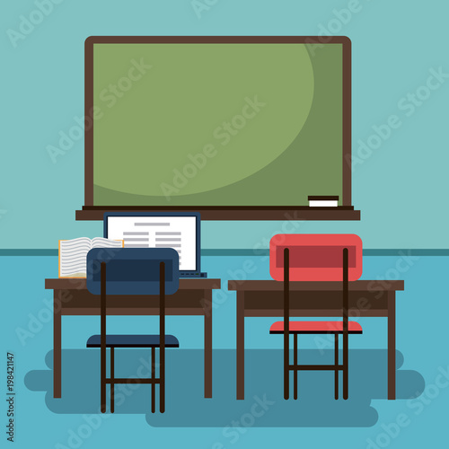 Empty classroom interior cartoon vector illustration graphic design