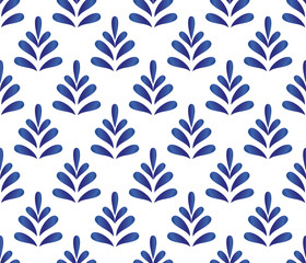 Fototapete Geometrische Blättermuster Blaues Keramikmuster im Vintage-Stil  © flworsmile