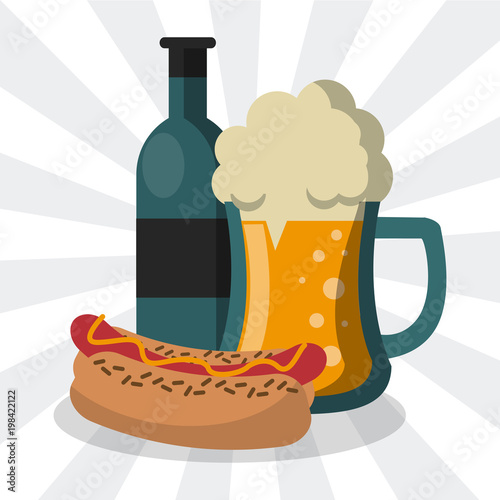 Hot dog and beer fast food cartoon vector illustration graphic design