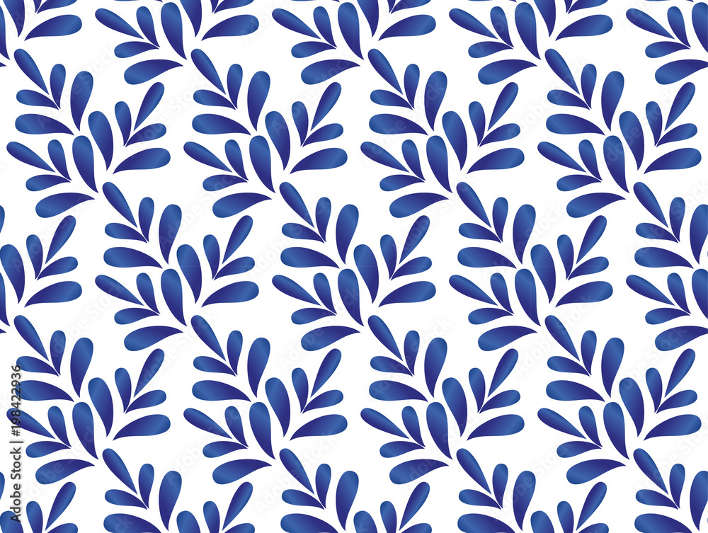 leaves blue and white pattern