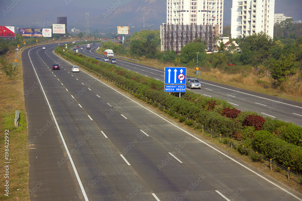 View of Pune Mumbai Expressway near Somatane Toll Plaza, Pune