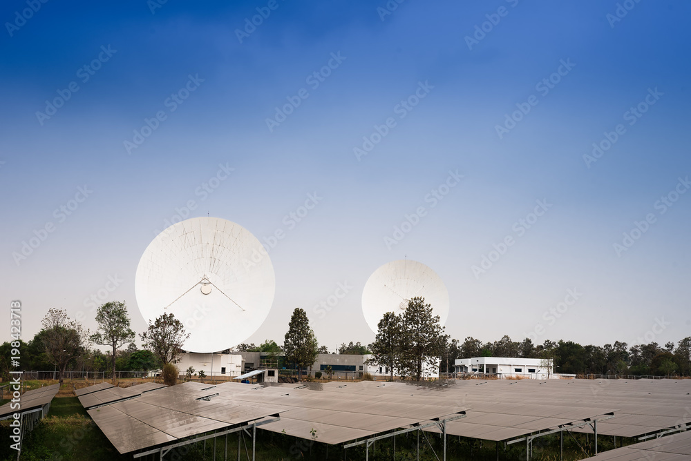 Satellite communications dishes,transmission data.