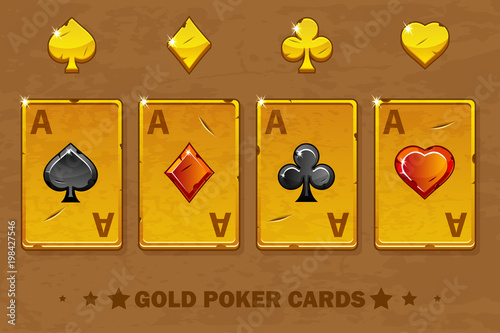 Old Golden four Ace Poker Playing Cards. Icons for game assets