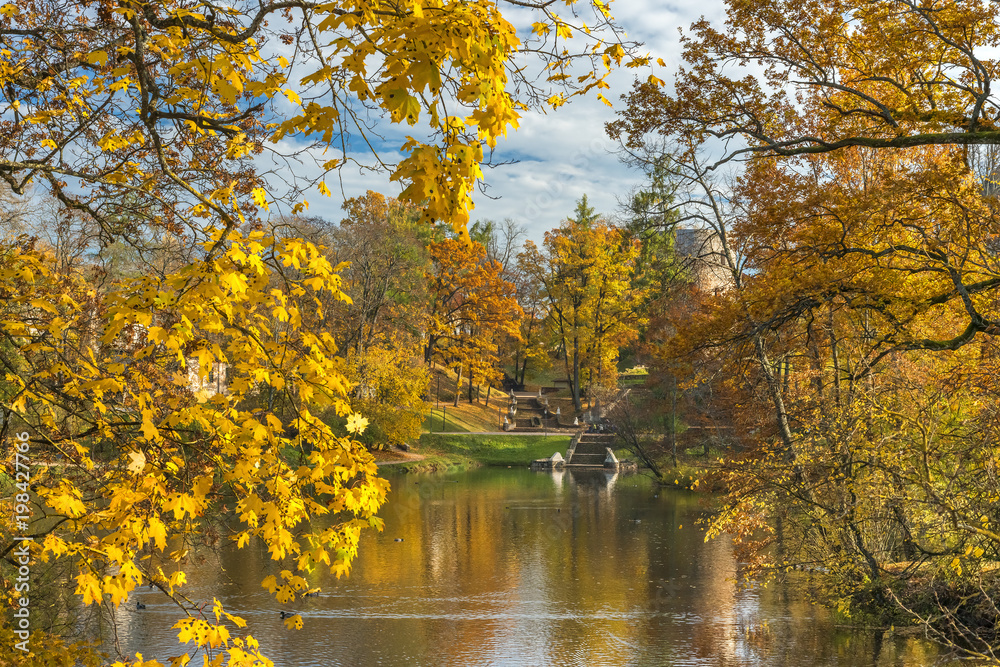 Autumn in old public park, Europe 