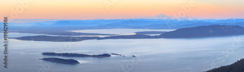 Aerial view from the San Juan Islands with Mount Baker on the horizon, Washington, USA photo