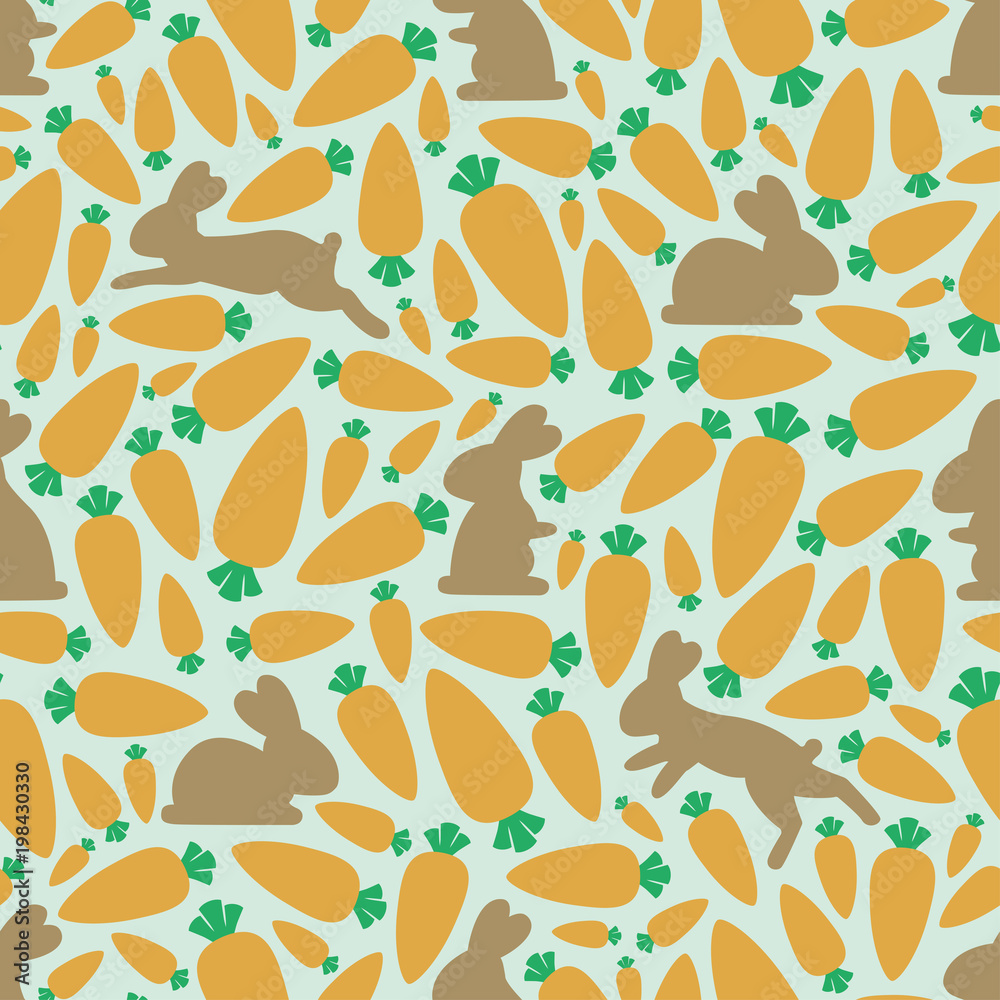 Flat style seamless pattern with carrots and bunnies