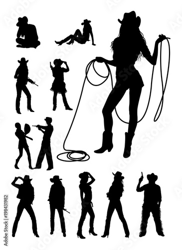 Cowboy and cowgirl detail silhouette.Vector, illustration. Good use for symbol, logo, web icon, mascot, sign, or any design you want. photo