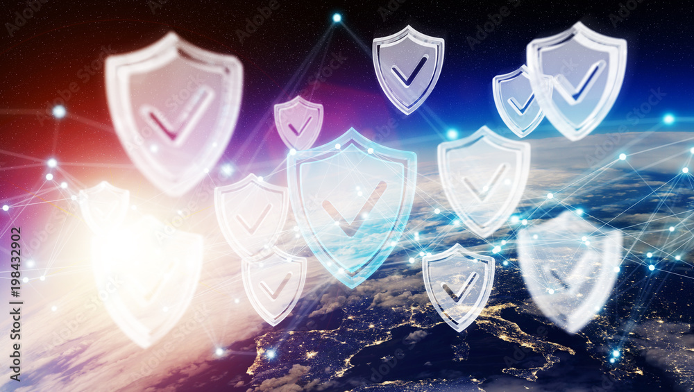Cyber security on planet Earth 3D rendering Cyber security on planet Earth 3D rendering
