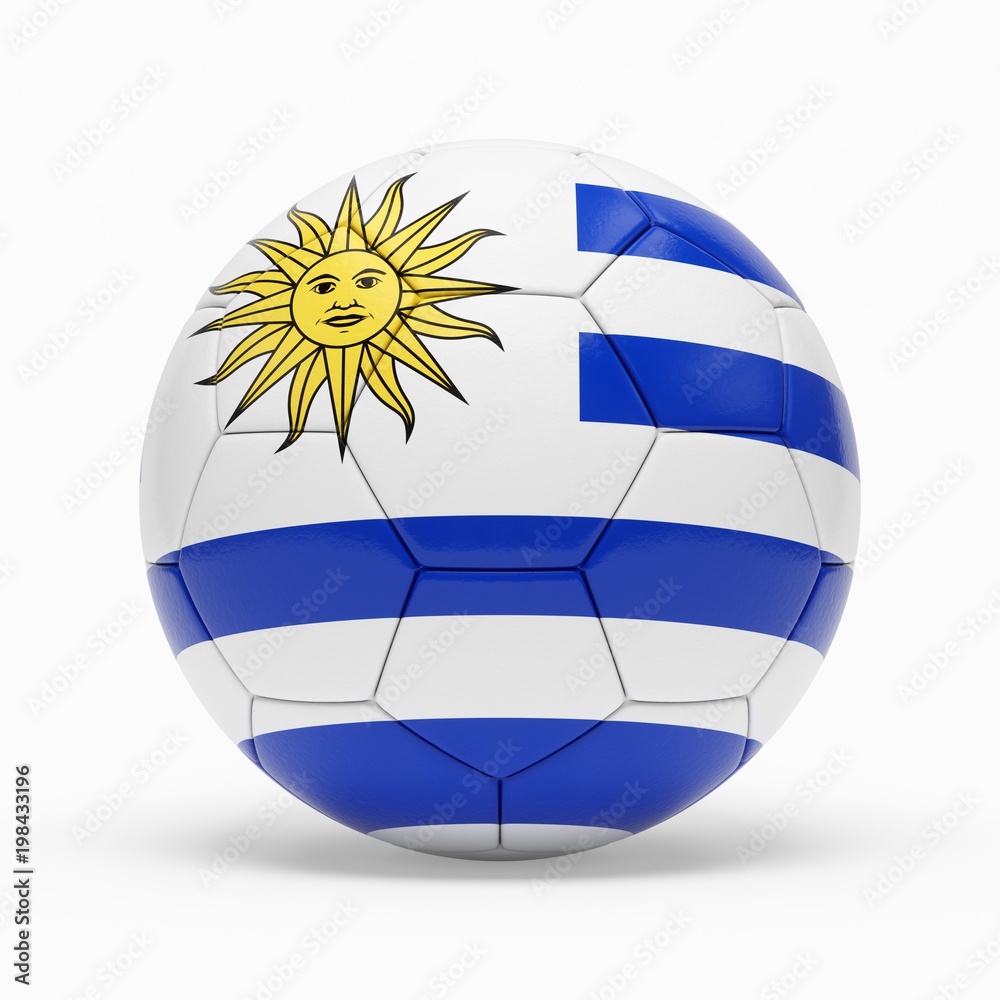 Obraz premium 3d rendering of soccer ball with Uruguay flag isolated on a white background