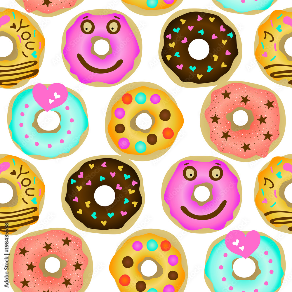 Donuts seamless pattern on white background. Donuts seamless pattern on white background.