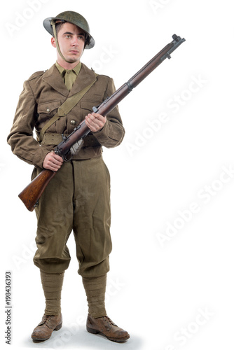 Canvas Print WW1 British Army Soldier from France 1918, on white