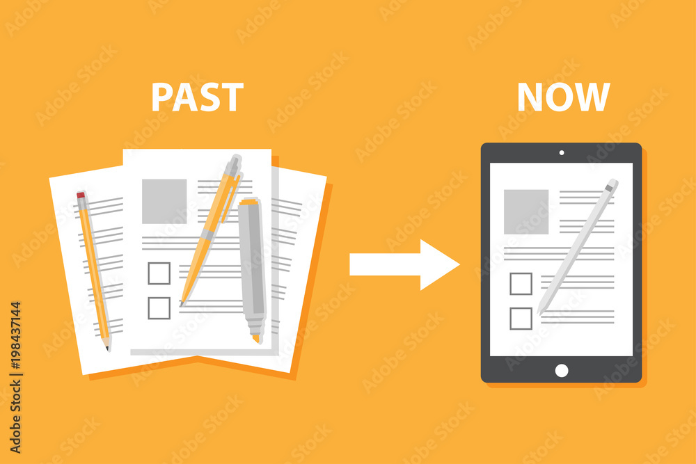 Evolution of devices from paper to smart gadget, innovation digital