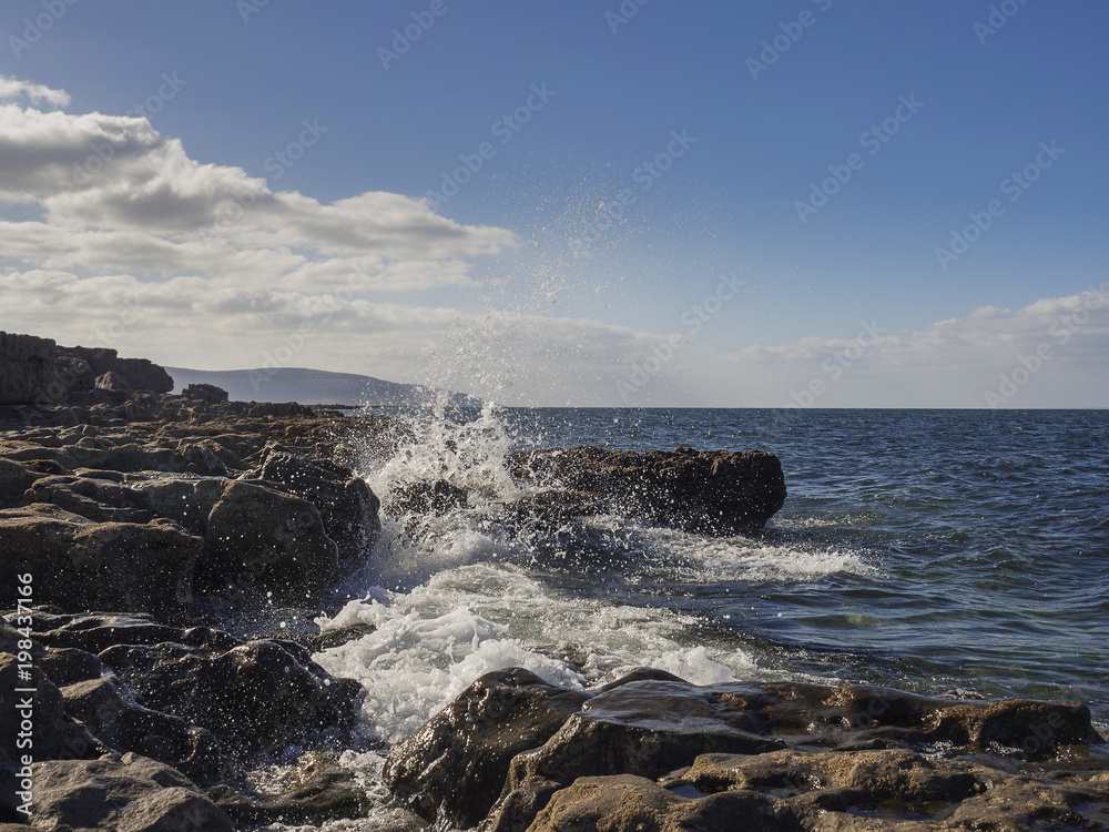 Atlantic ocean hits west coast of Ireland, Daytime, cloudy. Atlantic ocean hits west coast of Ireland, Daytime, cloudy.