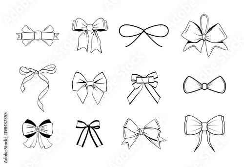 Bows Black and white silhouette images. Illustration Isolated On White