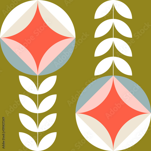 Modern vector abstract seamless geometric pattern with semicircles and circles in retro scandinavian style.