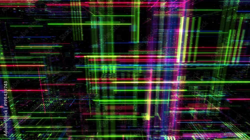 Abstract digital matrix particles grid virtual reality abstract cyber space science and technology background. Futuristic monitor with code and information hologram. 3D render 4K loop. Abstract digital matrix particles grid virtual reality abstract cyber space science and technology background. Futuristic monitor with code and information hologram. 3D render 4K loop.