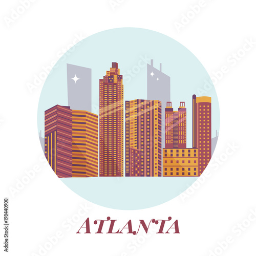 Welcome to Atlanta poster.View on city skyscrapers