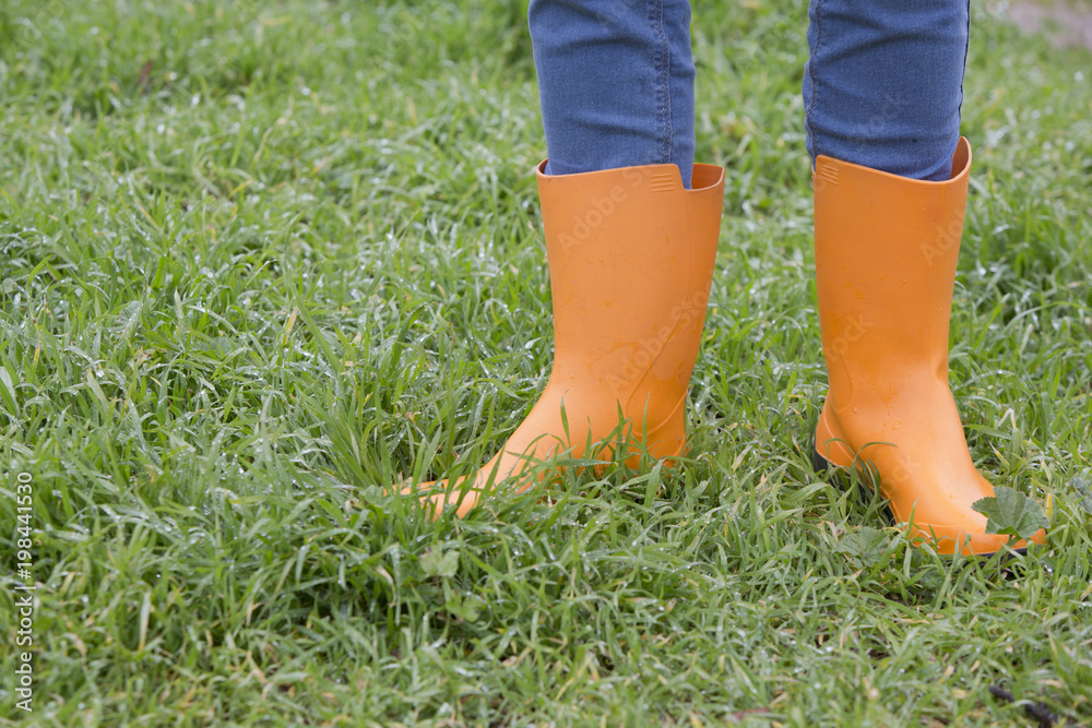 bottes en caoutchouc dans l'herbe