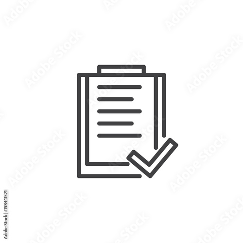List and check mark outline icon. linear style sign for mobile concept and web design. Document clipboard with tick mark simple line vector icon. Symbol, logo illustration. Pixel perfect vector © alekseyvanin