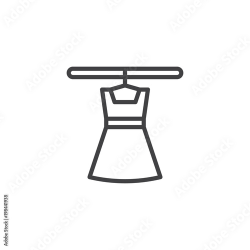 Dress on hanger outline icon. linear style sign for mobile concept and web design. Women's fashion simple line vector icon. Wardrobe symbol, logo illustration. Pixel perfect vector graphics
