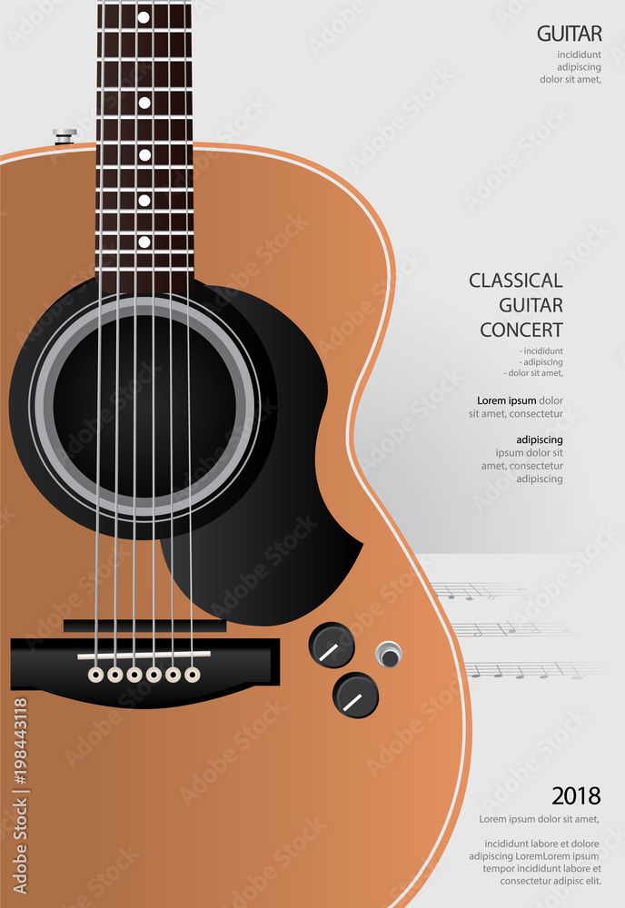 Obraz premium Guitar Concert Poster Background Template Vector Illustration