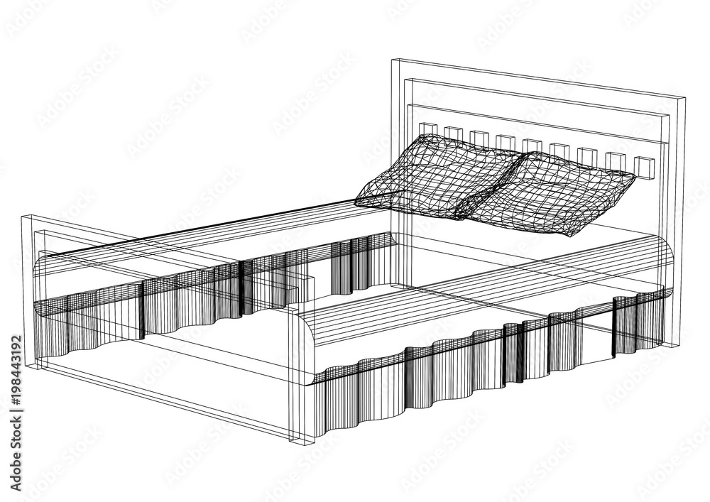 Bed 3D blueprint - isolated